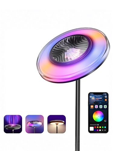 Image of Apex Uplighter Floor Lamp for Living Room, RGBIC Water Ripple Projector, Floor Lamp for Bedroom, Smart LED Corner Floor Light with RA90 Reading Lamp, App & Button Control