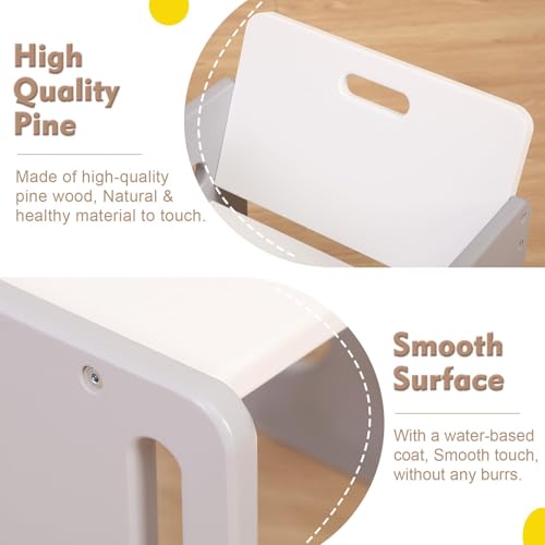 FUNLIO Montessori Beikosttisch und Stuhl-Set für Kleinkinder 1-3 Jahre, höhenverstellbar, Kinder-Tisch und Stuhl zum Lesen/Essen/Spielen, einfach aufzubauen - Grau