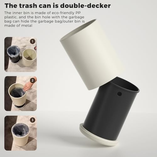 Image of 2.6 Gallon /10L White Bathroom Trash Can, Metal Small Waste Basket, Open Top Rv Garbage Can for Bedroom, Office, Kitchen, Hotel, Toilet (10L White)
