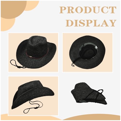 Image of Straw Cowboy Hats Western Cowgirl Hat for Holiday Woven Beach Sun Hat with Shapeable Wide Brim Cowboy Hat for Women /Men