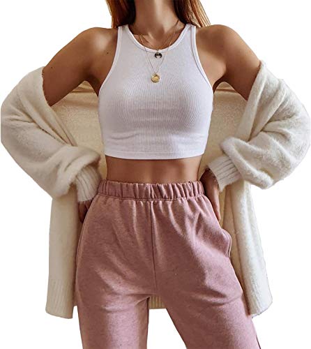 Artfish Women Casual Basic Sleeveless High Neck Rib-Knit Y2k Crop Tank Top3