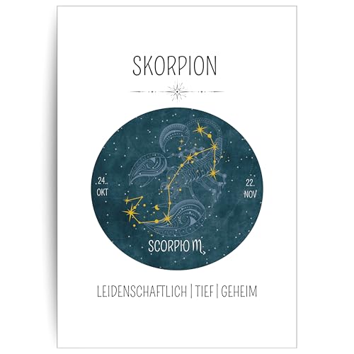 Papierkind™ Poster signe du zodiaque Scorpion - Scorpion - Tableau mural - Scorpion - Décoration sans cadre - Astrologie - Scorpion - Cadeau - Au format DIN...