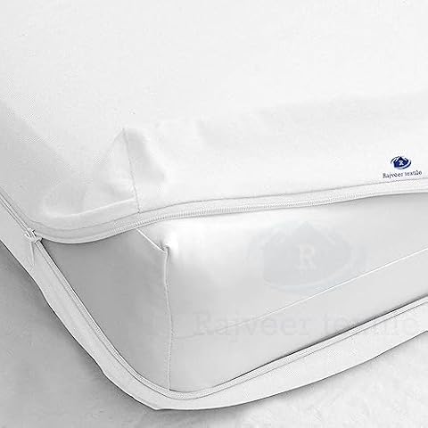 RAJVEER TEXTILE Luxurious Bedding Zipper Fitted Sheet - Twin Size Zipper Fitted Sheet 14" Inch Deep Pocket - 600 TC 100% Egyptian Cotton Zipper Mattress Cover White Color Cover