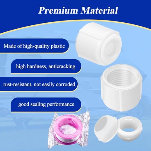 Image of 2 pcs White Plastic Low Point Drain Seals /Caps w /Sealing Ring & Teflon Tape | Fits RV, Camper, Travel Trailer 1 /2 Inch Hot & Cold Water Lines, Fit for Pex Pipe /Tubing Fittings, RV Accessories / Fittings