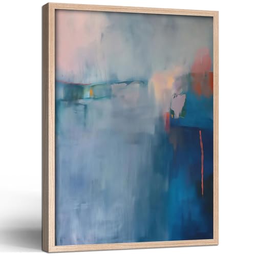 Framed Blue Abstract Wall Art Color Blocks Canvas Print Modern Gallery Style Poster Painting Contemporary Colorful Picture Wall Decor Living Room Bedroom Office 16x24 Inch Ready to Hang