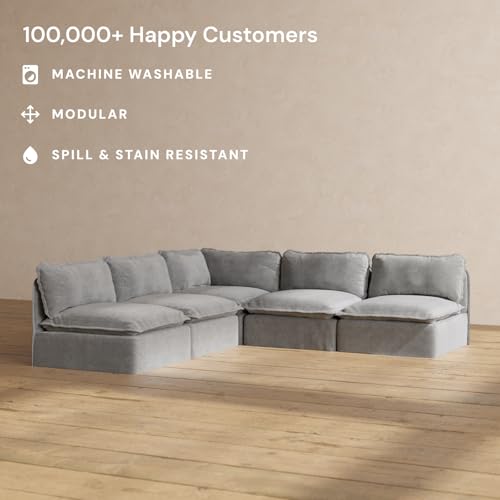 Anabei Modular Washable 5-Seater Open-Ends Corner Sectional in Ash | Deluxe+ Seat | Cloud Pillow