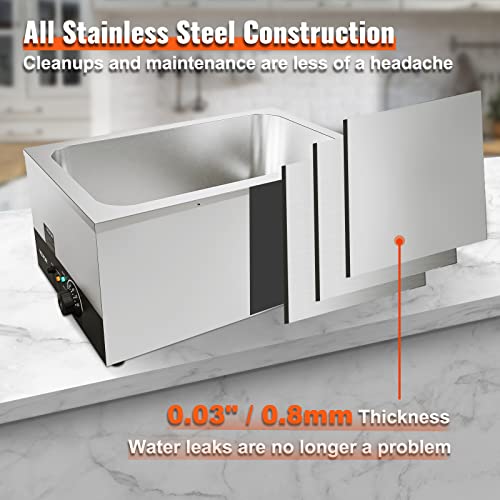 VEVOR Edelstahl Buffetwärmer Speisewärmer 1200 W, 1 x 26,4 L Buffetbehälter, 555 x 355 x 260 mm Wärmebehälter, inkl. Schöpfkellen mit langem Griff & Trockenbrennanzeige, für Kantine, Café usw. – Bild 6
