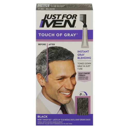 Just For Men Touch of Gray, Mens Hair Color Kit with Comb Applicator for Easy Application, Great for a Salt and Pepper Look - Black, T-55, Pack of 1
