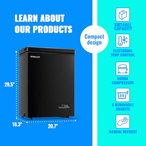 Image of Mini Chest Freezer Compact Deep Freezing Machine with Electronic Temperature Control (Accurate to 1 ℉) Freestanding Small Freezer with 2 Removable Storage Baskets Black