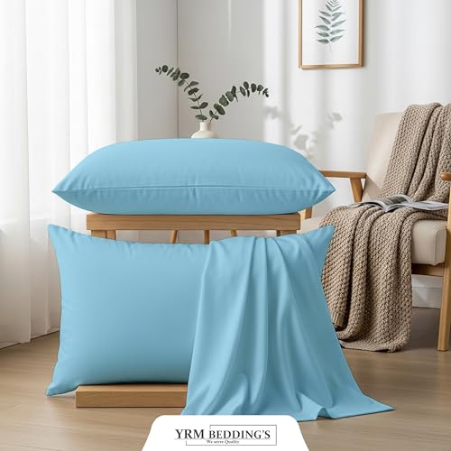 Image of YRM Bedding's - Egyptian Cotton 600TC Pillow Cover | Premium Pillowcases | Luxury Bedding-Export Collection | High Thread Count Durable & Breathable Covers - Light Blue | [21''x32''] Inches