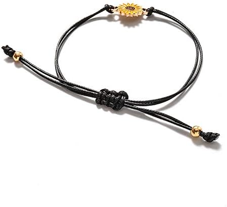 Miniatura 6 de Pulseras de girasol de moda para hombres y mujeres, hechas a mano, trenzadas con cuerda negra, dije de amistad, tarjeta de deseos, surf, joyería de