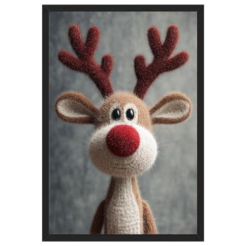 Framed Cute Reindeer Poster Canvas Print Art Rustic Whimsical Wall