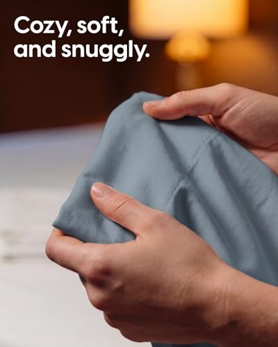 Image of Sleepy Town Queen Size Bed Sheets - 3 Piece - NO Flat Sheet Included - Queen Sheet Set - Soft, Comfy & Cooling - Easy Care - Wrinkle & Fade Free - Brushed Microfiber - Deep Pocket Sheets (Steel Blue)