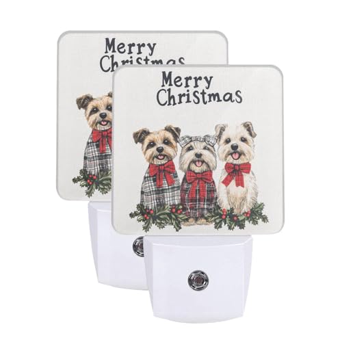 Image of Cute Christmas Dogs LED Plug-in Night Lamp 2 Piece Set, Auto Sensor Emergency Nightlights Set of 2 for Bedroom Bathroom Night Stairs