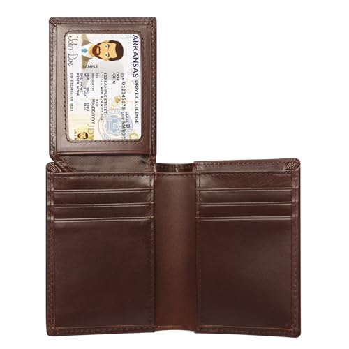 baotuiok Mens Bifold Wallet，Rfid Blocking Genuine Leather Wallet For Men with 2 ID/photo window（brown (brown)