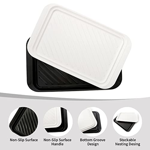 Tp Serving Trays With Handles, Bmc Grill Prep And Serving Platters For Outdoor, Parties And Bbq, Microwable Dishwasher Oven Safe Food Tray, Set Of 2, Black And White(17” X 10.5”) #TOP2