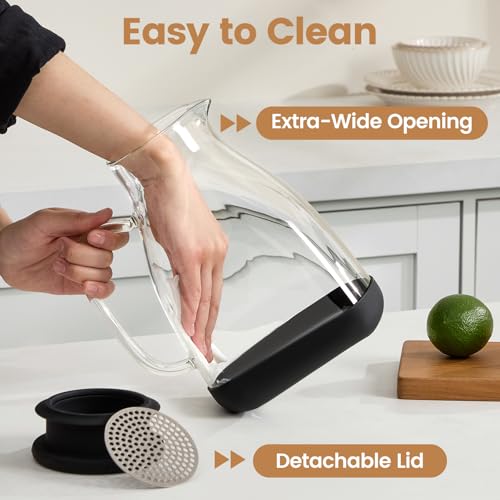 Image of Glass Pitcher with Lid, 68 oz(1 /2 Gallon), Hot /Cold Glass Water Jug with Silicone Lid, Borosilicate Glass Carafe Wide Mouth Juice and Iced Tea Beverage Serveware (Flat 2pcs)