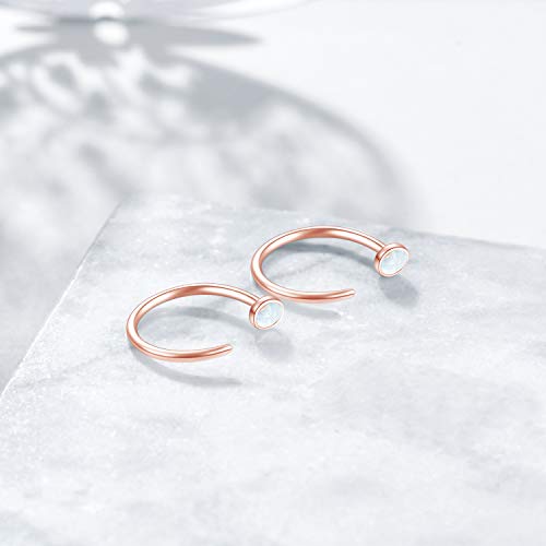 Winnicaca - Rose Gold Earrings - Huggie Hoop Earrings - Ear Half Cuff Hoop Earrings - Created Opal Earrings - Threader Earrings - Jewelry For Women - Earrings Gifts For Teens #TOP3