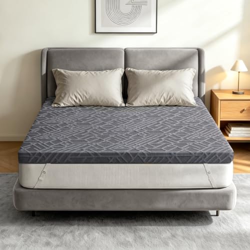 Full Mattress Topper Extra Firm: 3 Inch High Density Foam for Pain Relief Ultra Support Mattress Pad Anti-Slip Cooling Breathable Bamboo Washable Cover CertiPUR-US Oeko-Tex Certified 75x54 Gray
