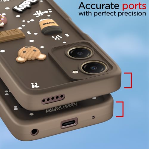 Image of Pikkme Bumper Case for iQOO Z9 Lite 5G / Vivo T3 Lite 5G / Vivo Y18 / Y18e / Y03 | Cute Fun Cartoon 3D Bear Silicone Full Body Protection Back Cover (Brown)