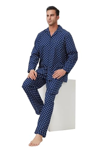 Image of GLOBAL Mens Pajamas Set, 100% Cotton Woven Drawstring Sleepwear Set with Top and Pants /Bottoms