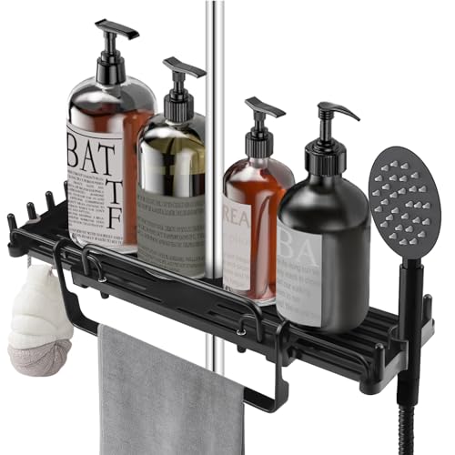 ELNLE Duschablage Ohne Bohren Teleskop Duschregal 28-44cm, Badezimmer Organizer Duschablage für Duschstange zum Hängen Höhenverstellbar Für Duschstange mit Durchmesser von 18-26mm
