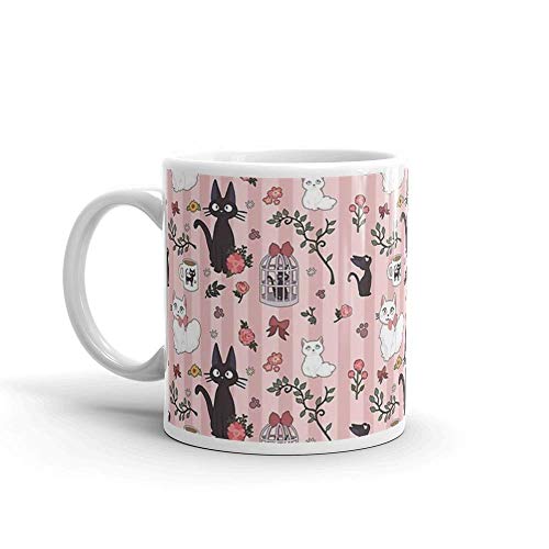 Taza con diseño de gato Jiji de Lsjuee, cerámica blanca de 11 onzas
