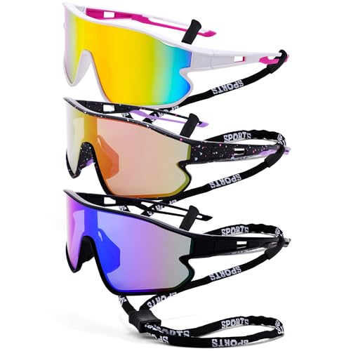 Revemo 3 Pack Kids Baseball Sunglasses, UV400 Sports Shades for Boys & Girls, Running, Lightweight TR90 Frame