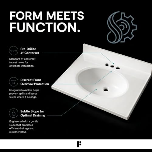 Image of Fine Fixtures Cultured Marble Composite Bathroom Sink Top - Fits Standard 24 inch Vanity | Elegant and Durable Bathroom Sinks for Modern Homes - Upgrade Your Space - Perfect for Any Bathroom Design
