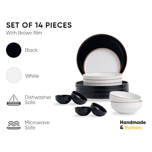 Image of Shay Modern Ceramic Dinner Set, 14 Pcs, Black & White | Crockery Set for Gifting & Dining| Premium Ceramic Dinner Set | Matte Finish (Japandi Dinner Set -Black & White, 14 Piece)
