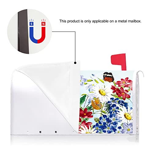 Image of Texupday Spring Summer Flower Butterfly Decoration Mailbox Cover with Magnetic Strip Colorful Floral Blooms Mailbox Wraps Post Letter Box Cover Standard Size 21 inch X 18 inch for Garden Outdoor Yard Decor