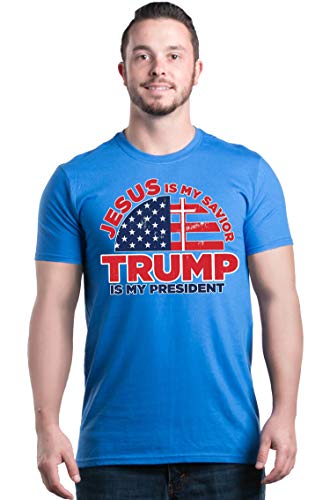 T-shirt Jesus is My Savior Trump bleu S imprimé double message