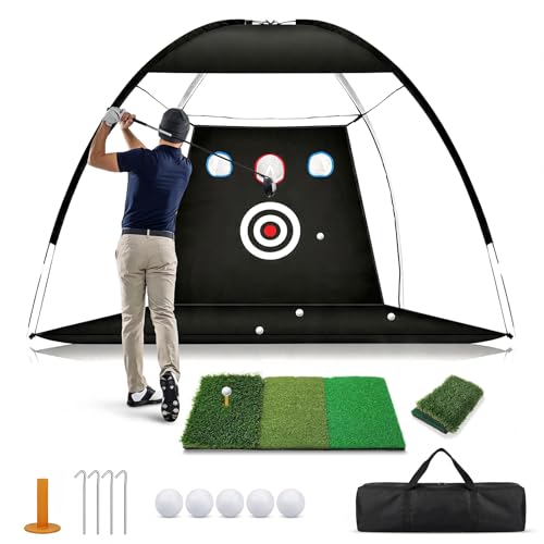 Golf Practice Net 10x7FT with Tri-Turf Mat