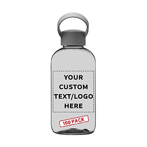 DISCOUNT PROMOS 100 Beau Water Bottles with Handle Set, 20 oz. - Customizable Text, Logo - Flexi-Grip, Plastic, Drinkware - Smoke