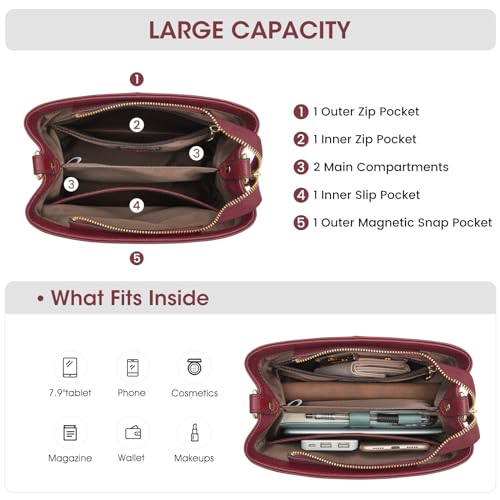 Image of Kattee Leather Handbags for Women 2026, Soft Shoulder Tote Crossbody Purses Bucket Bags with 2 Detachable Straps