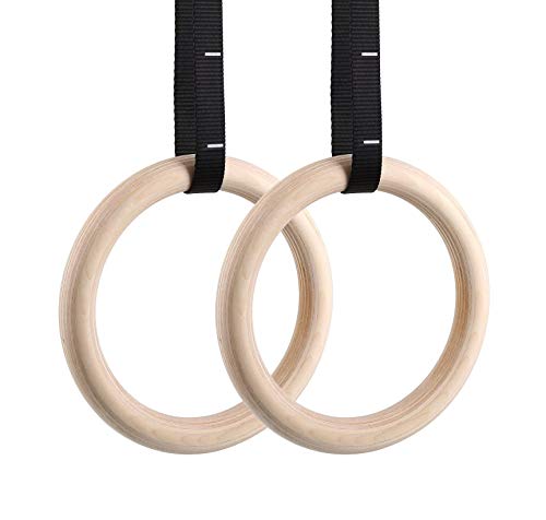 GRASEP Home Gym Wooden Gymnastic Rings, Body-Weight Resistance Training Kit with Integrated Door Anchors and Extension Strap, Fitness Straps for Total Body Workouts (Gymnastic Rings)