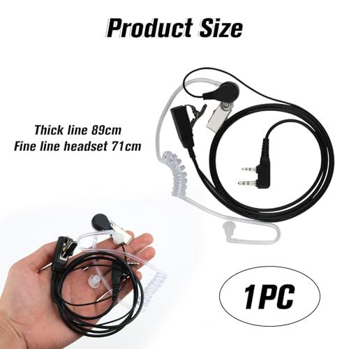 1 Pc Funkgerät Headset Walkie-Talkie für Sicherheit, 2 Pins mit PTT-Taste, 150 cm, Kompatibel mit Kenwood Zwei-Wege-Radio BAOFENG UV5R 888S RT24 RT27 RT622 HESENATE HT999