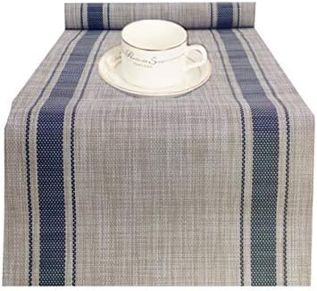 Compatible Placemats Table Runner,WANGCHAO 1 Piece 12x71 Crossweave Woven Vinyl Table Runner Easy to Clean Indoor/Outdoor Table Runner (Navy Blue Table Runner)