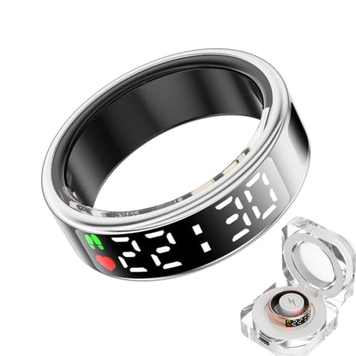 Smart Ring Health with LED Display Screen, Activity Tracker/Heart Rate/SpO2/Sleep/Step, Bluetooth Connection Smart Rings for Women Men, IP68 Waterproof Smart Ring for iPhone & Android (Silver, 8)