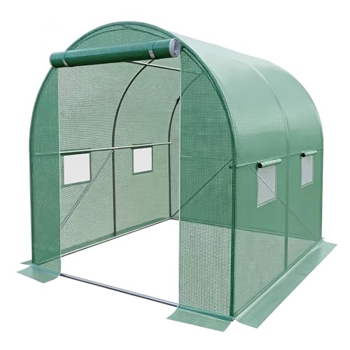 Large Walk-in Polytunnel Greenhouse with Reinforced Steel Frame Roll Up Door Mesh Windows UV-Resistant 140GPE Fabric Green (2x2x2m)
