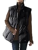 Arssm Womens Puffer Vest Sleeveless Button Stand Collar Padded Drawstring Bodywarm Padded Casual Lig
