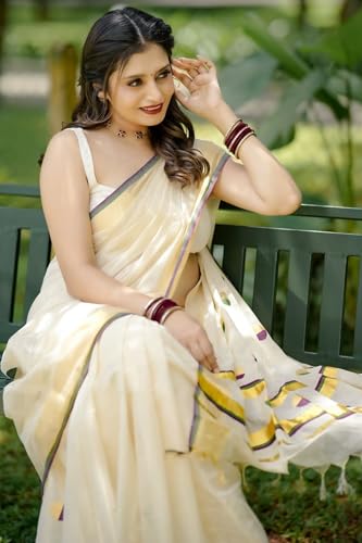 Image of SGF11 Women's Soft Cotton Linen Silk Saree With Blouse Piece