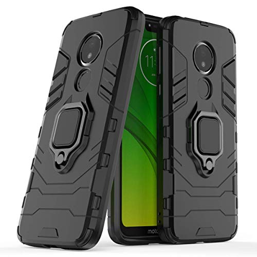 MRSTER Funda Moto G7 Power, Armor Funda con 360 Anillo Soporte, Anti-Arañazos con Absorción de Choque Resistente Carcasa Protectora para Motorola Moto G7 Power. HB Black