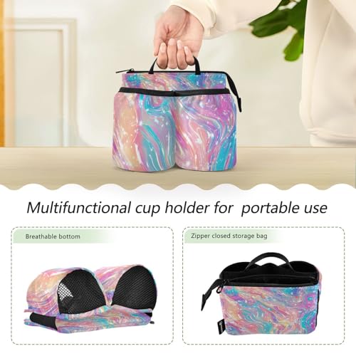 Image of Luggage Cup Holder for Suitcases Free Hands Suitcase Cup Holder Travel Luggage Drink Holder Portable Luggage Cup Caddy Bag Carrier with Handle Pink Liquid Gradient