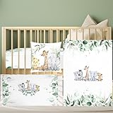 HunnmingRe Baby Safari Animals Crib Bedding Set 3 Pcs Crib Set Baby Blanket, Fitted Sheet, Pillowcase Soft Flannel Nursery Bedding for Standard Infant Bed and Toddler Mattress Newborns Gifts