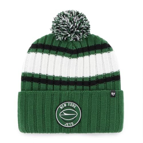 47 New York Jets Historic Plateau Dark Green Cuff Beanie Hat with POM - NFL Throwback Cuffed Winter Knit Cap