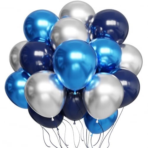 Image of YMSZ Blue Balloons, 100pcs 12Inch Navy Blue and Silver Balloons