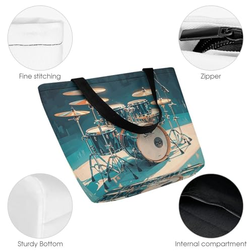 Tote Bag for Women Shoulder Bag Cool Drums Set Handbags for Travel Work Beach Bag3