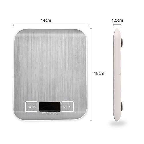 Food Scale Silver Digital Scales 5kg 10kg 1g Weight Scale Stainless Steel Electronic Balance Measure Tools LED Display Kitchen Scales