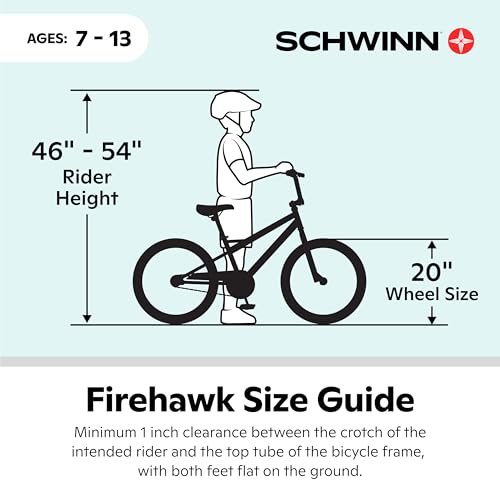 Schwinn Firehawk Bike, 20 Inch Bike for Kids Ages 7-13, SmartStart Ergonomic Design for Kids, Adjustable Seat Grows with Your Child, Rear Coaster Brake & Front & Rear Caliper Brake, for Girls & Boys
